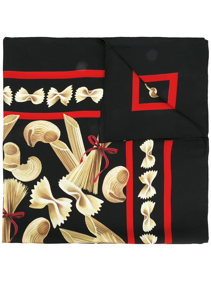 Dolce & Gabbana Pasta Print Scarf, Women's, Black, Silk
