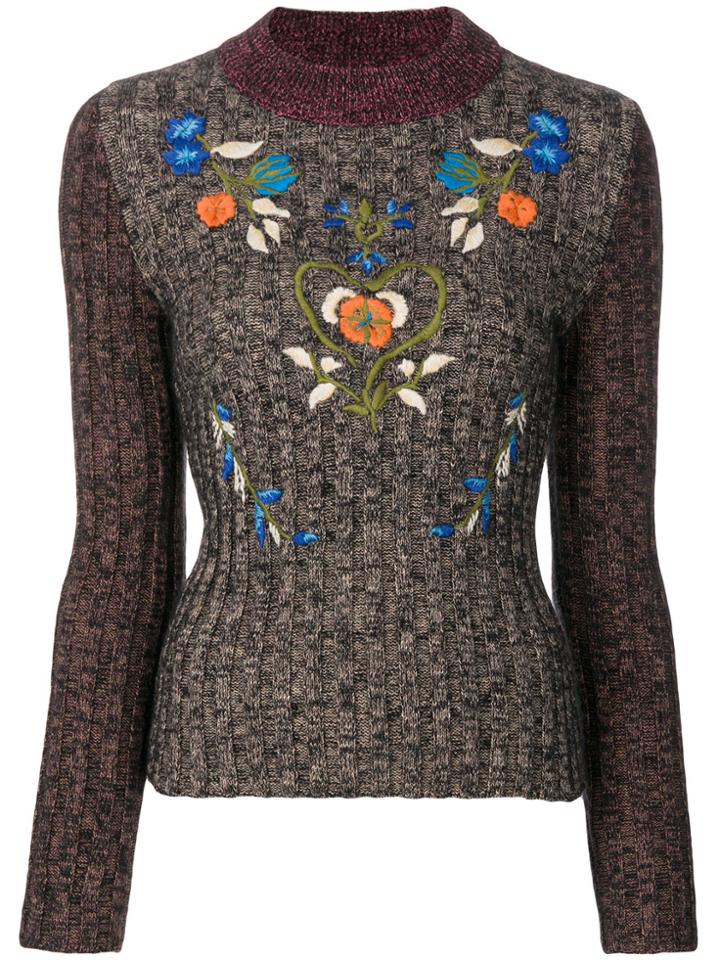 Red Valentino Embroidered Ribbed Sweater - Brown