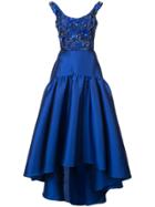 Marchesa Notte Floral-embroidered Asymmetric Gown - Blue