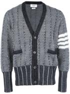 Thom Browne Contrast Sleeve Cardigan, Men's, Size: 5, Blue, Wool