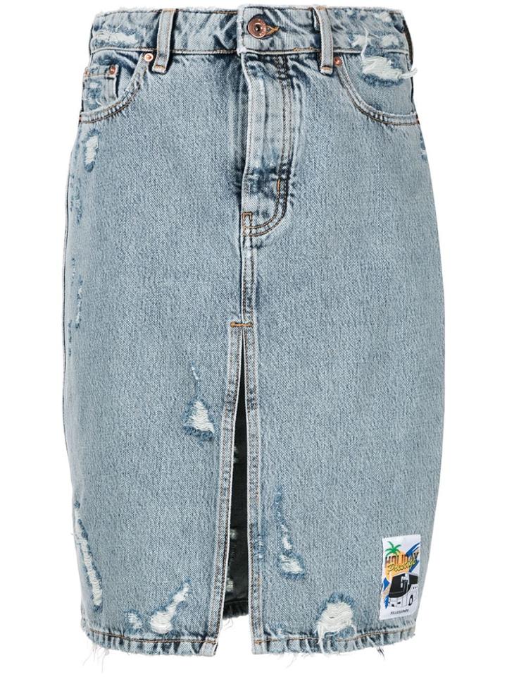 Filles A Papa Destroyed Denim Skirt - Blue