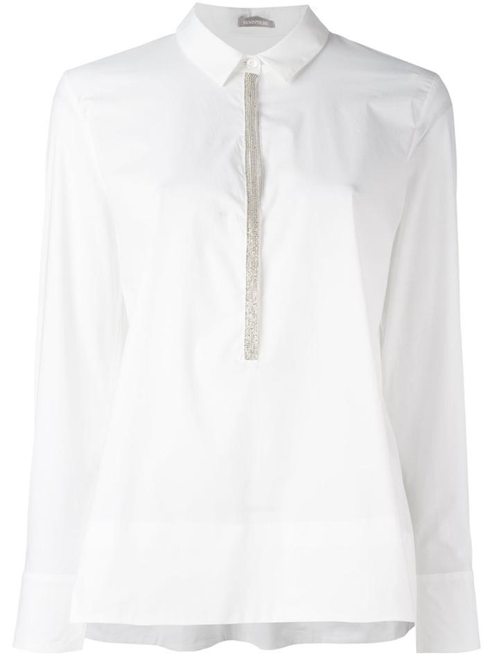 Hemisphere Beaded Placket Blouse, Women's, Size: Medium, White, Cotton/spandex/elastane/brass