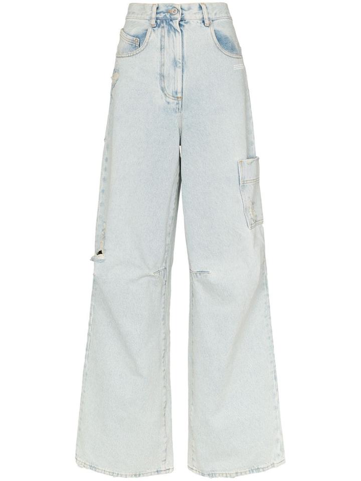 Off-white Mid Rise Skater Style Distressed Jeans - Blue