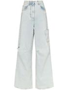 Off-white Mid Rise Skater Style Distressed Jeans - Blue