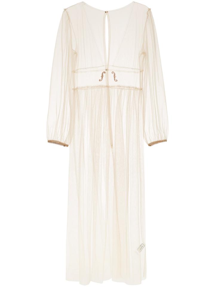 Tu Es Mon Trésor Tulle Puff Sleeve Dress - Nude & Neutrals