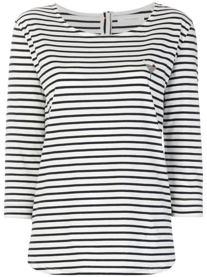 Chinti & Parker Striped Cocktail Embroidered Top - Blue