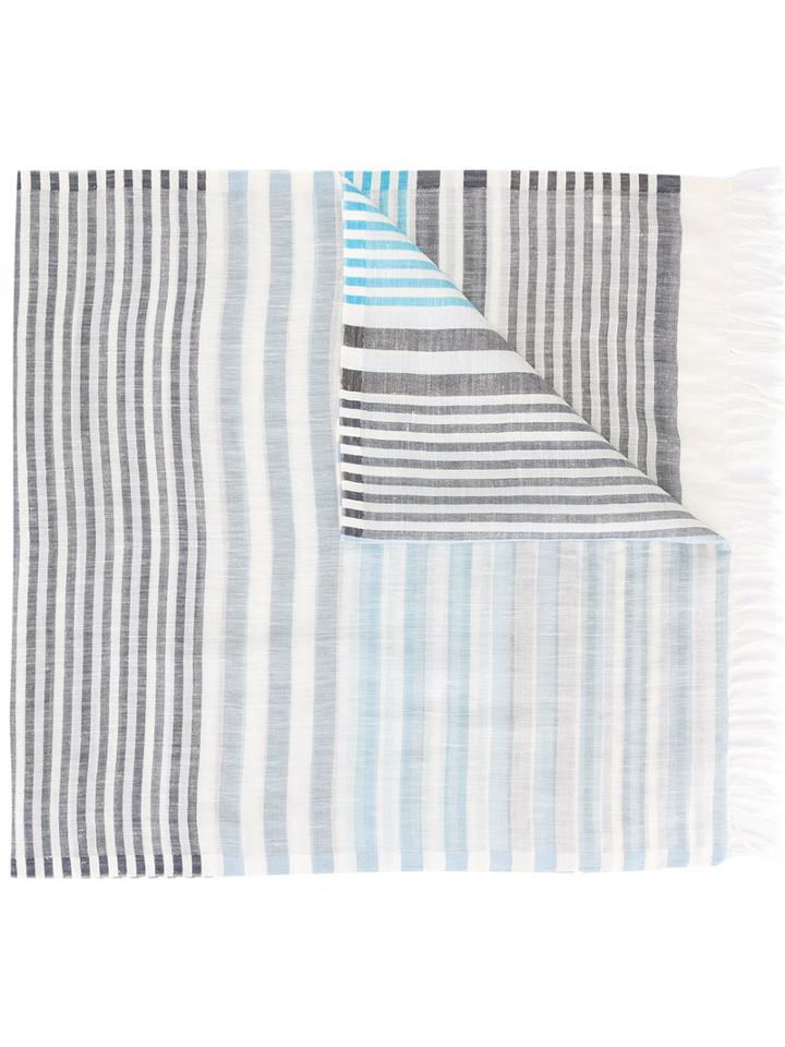 Salvatore Ferragamo Striped Scarf, Men's, Blue, Linen/flax/silk