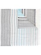 Salvatore Ferragamo Striped Scarf, Men's, Blue, Linen/flax/silk