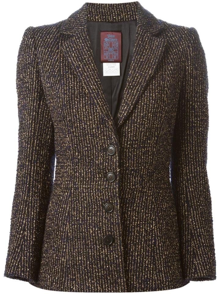 John Galliano Vintage Striped Buttoned Blazer - Black