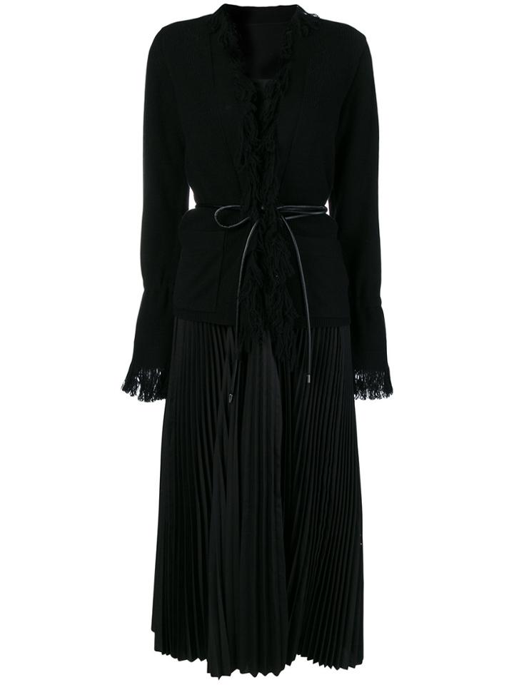 Sacai Cardigan Layered Midi Dress - Black