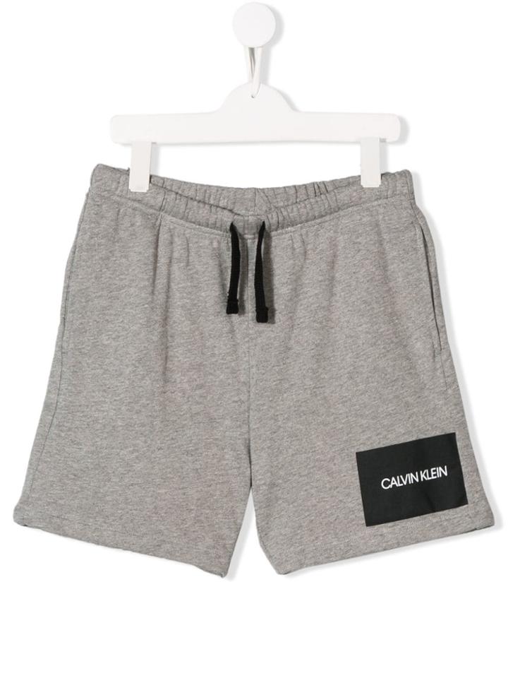 Calvin Klein Kids Teen Logo Patch Track Shorts - Grey