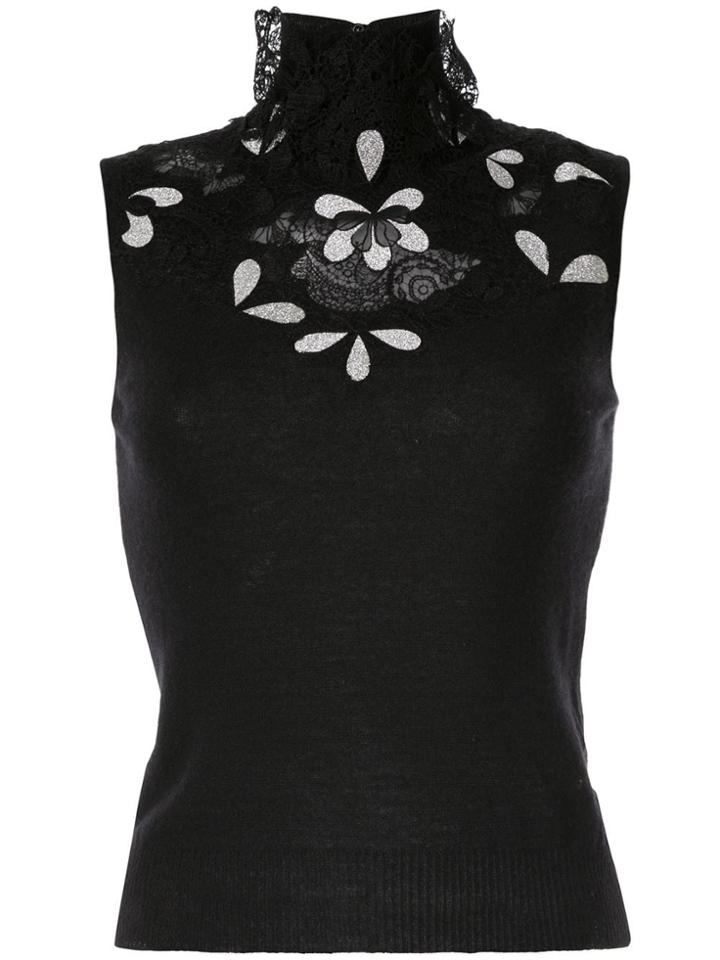 Ermanno Scervino Floral Lace Inserts Knitted Top - Black