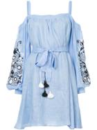 March 11 Cold-shoulder Embroidered Dress - Blue