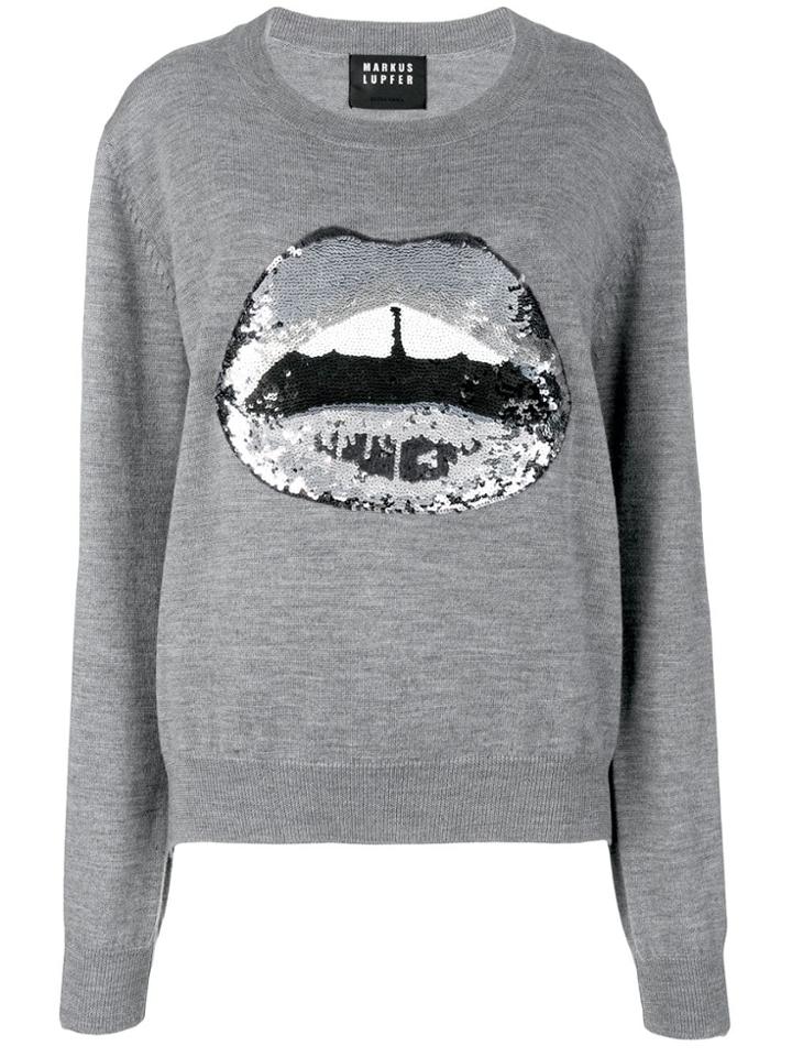 Markus Lupfer Sequinned Lips Knitted Jumper - Grey