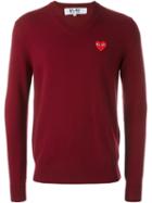 Comme Des Garçons Play Embroidered Heart Jumper, Men's, Size: Small, Red, Wool