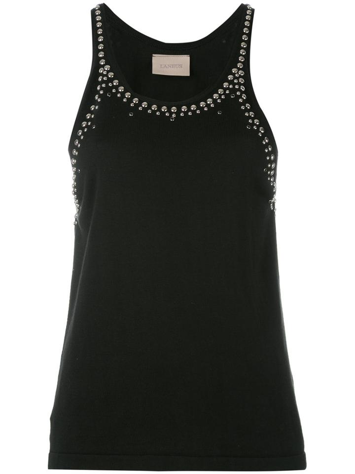 Laneus Studded Trim Vest Top, Women's, Size: 42, Black, Cotton