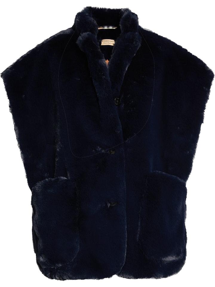 Burberry Stand Collar Faux Fur Cape - Blue