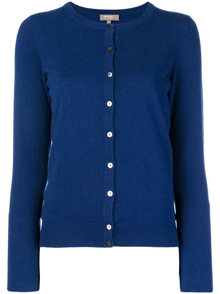 N.peal Round Neck Knitted Cardigan - Blue