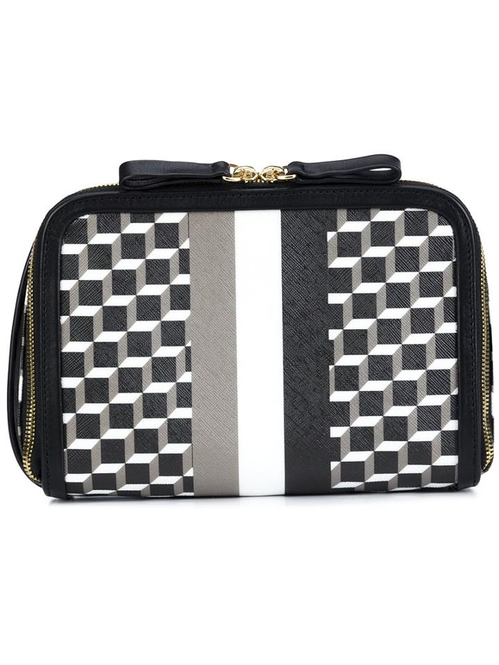 Pierre Hardy Geometric Print Clutch, Adult Unisex, Black, Calf Leather/canvas