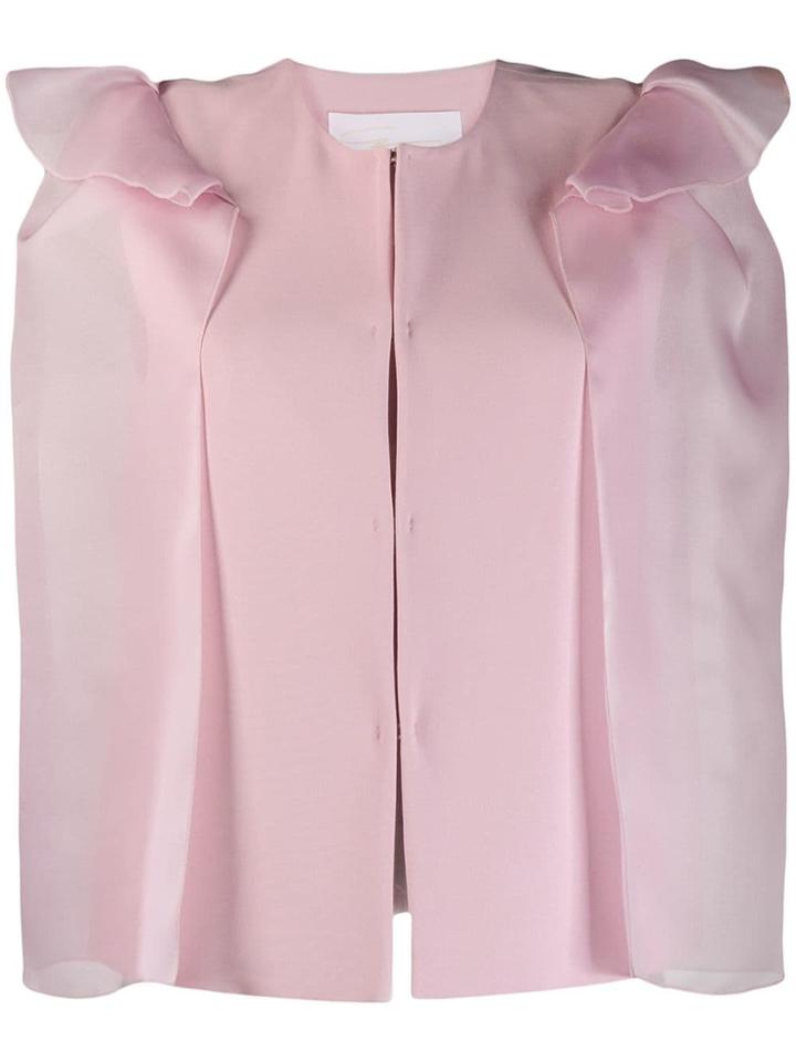 Genny Ruffled Sheer Sleeve Blazer - Pink