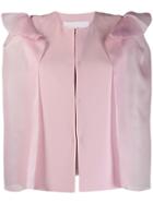 Genny Ruffled Sheer Sleeve Blazer - Pink