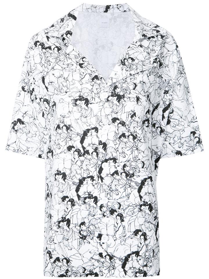 Ikumi - Printed Boxy Blouse - Women - Cotton - L, White, Cotton