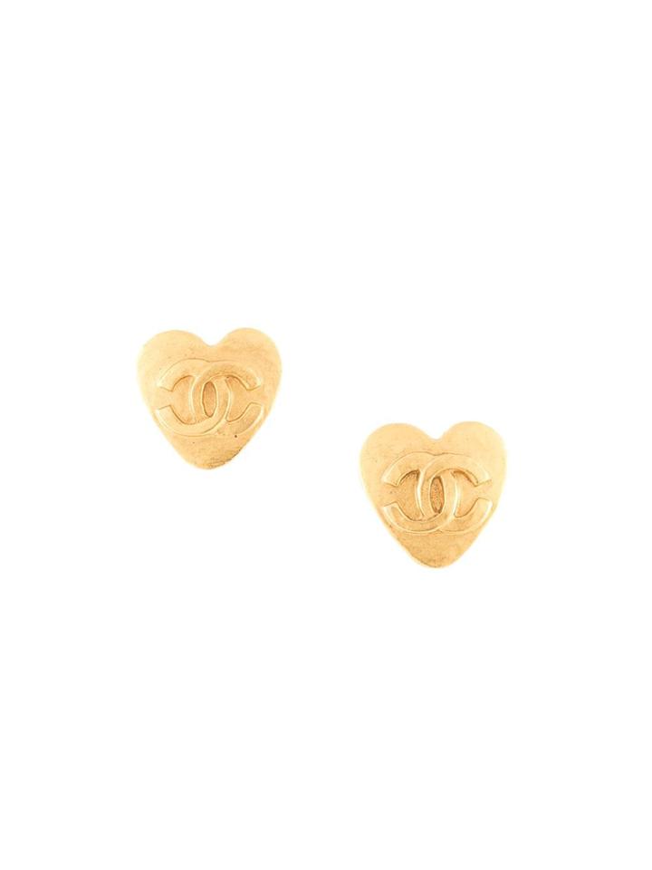 Chanel Vintage Vintage Cc Heart Motif Earrings - Gold