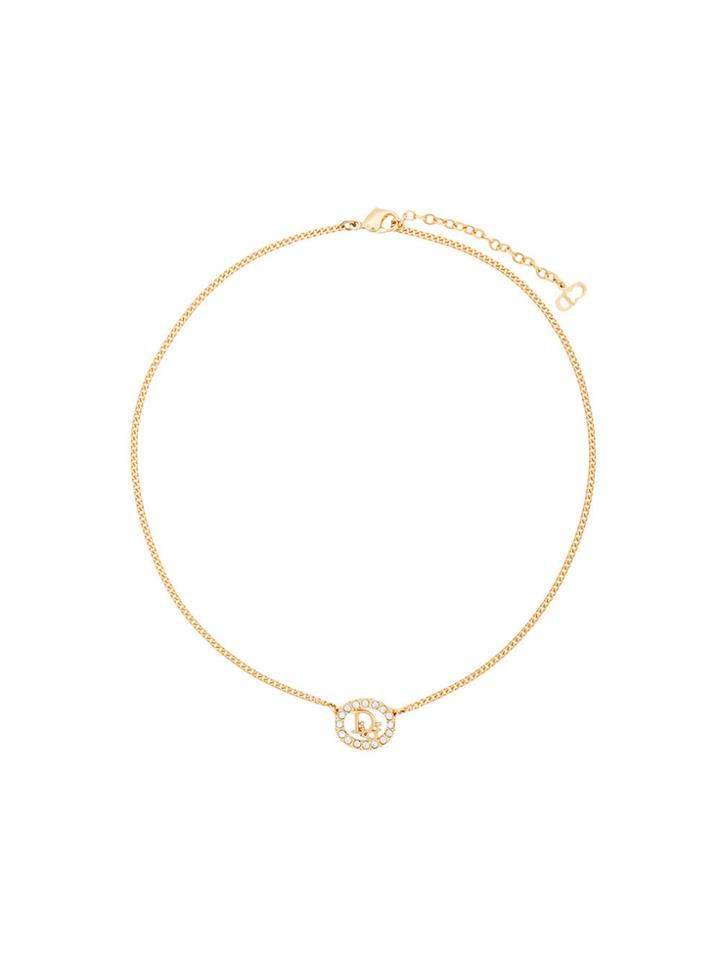 Christian Dior Vintage Logo Rhinestone Necklace - Metallic