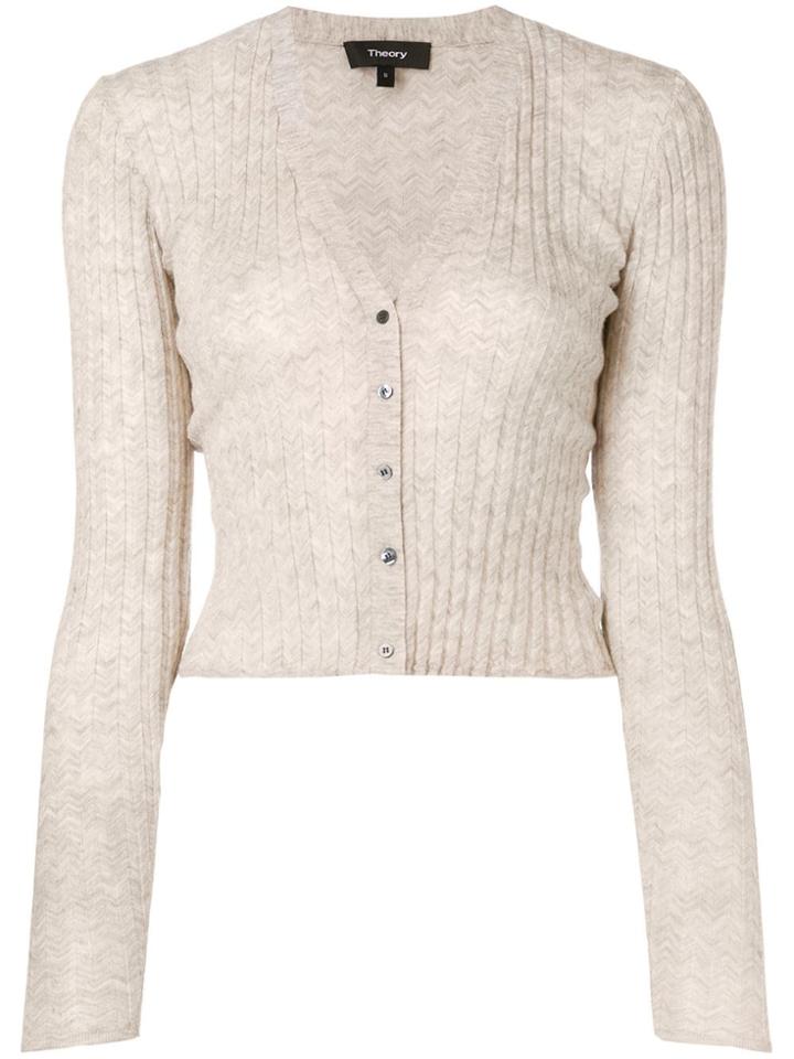 Theory Cropped Ribbed Knit Cardigan - Neutrals