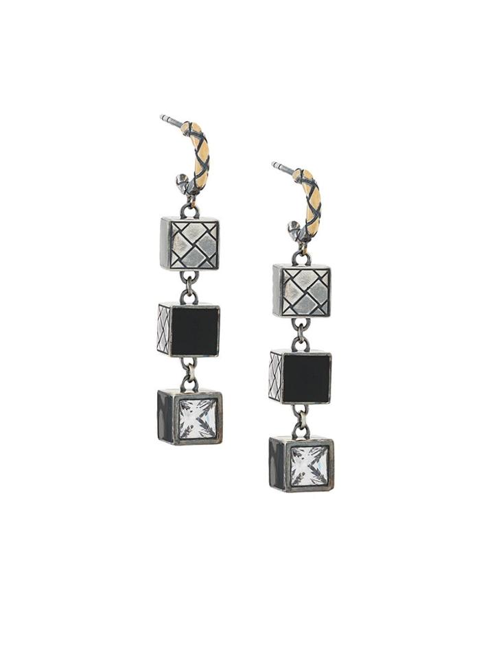 Bottega Veneta Three-tier Cubic Earrings - Metallic