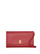 Burberry Monogram Motif Leather Wallet With Detachable Strap - Red