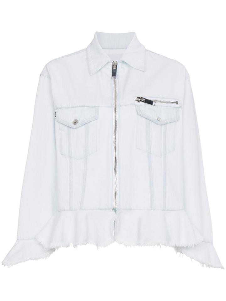 Msgm Frill Trim Denim Jacket - Blue