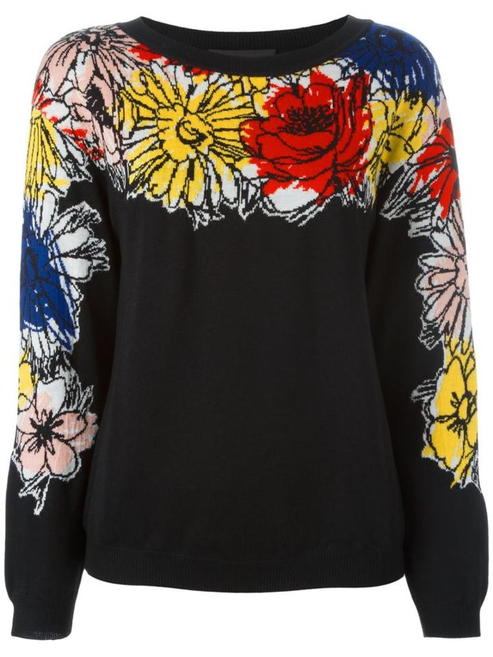 Boutique Moschino Floral Intarsia Jumper, Women's, Size: 44, Black, Virgin Wool