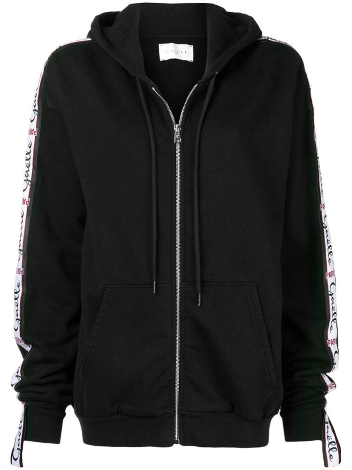 Gaelle Bonheur Logo Stripe Zipped Hoodie - Black