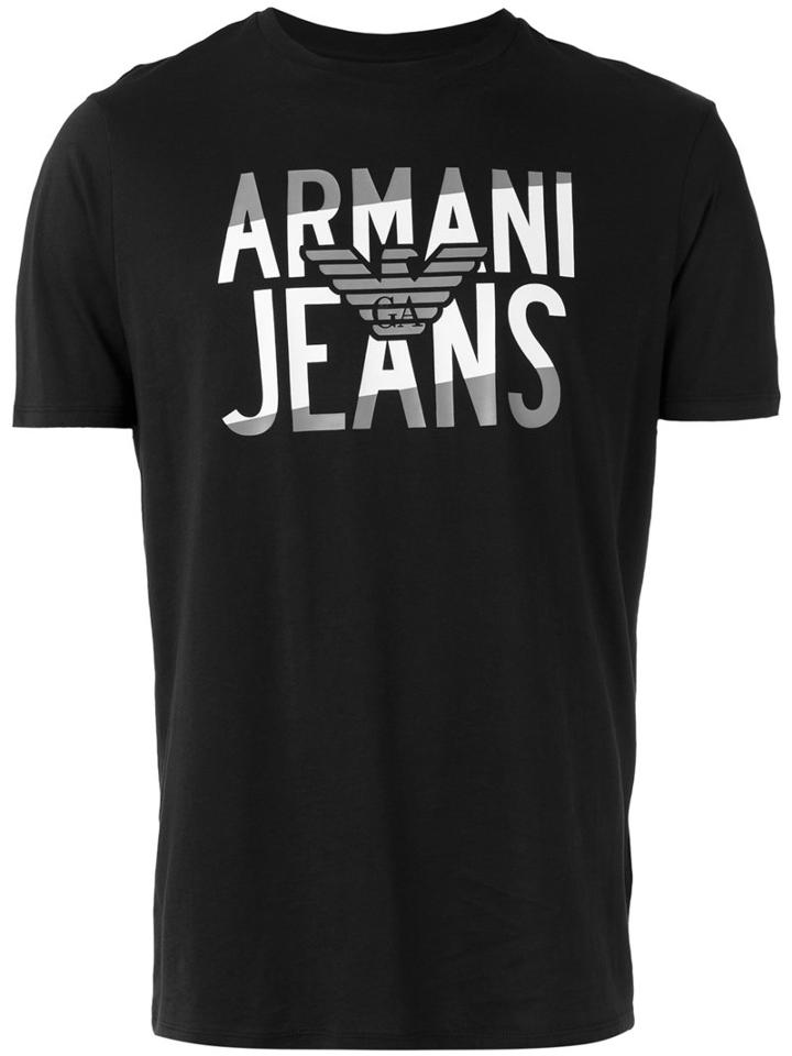 Armani Jeans Logo-print T-shirt, Men's, Size: Large, Black, Cotton