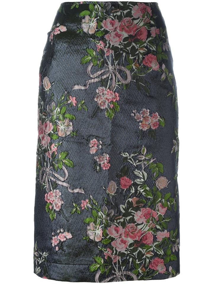 Lanvin Embroidered Flower Pencil Skirt, Women's, Size: 36, Black, Polyester/silk/polyamide
