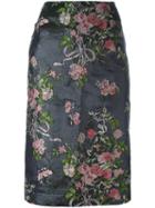 Lanvin Embroidered Flower Pencil Skirt, Women's, Size: 36, Black, Polyester/silk/polyamide