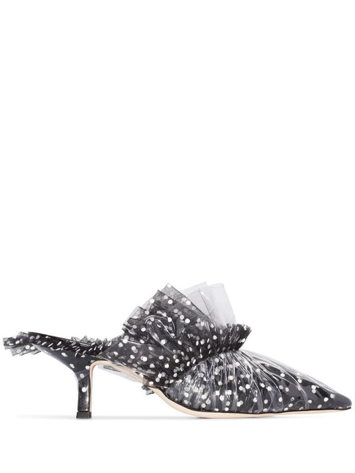 Midnight 00 Antoinette 55mm Tulle Polka Dot Mules - Black
