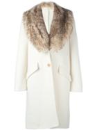 Ermanno Scervino Fur Collar Coat, Women's, Size: 42, White, Cupro/angora/virgin Wool/badger Fur