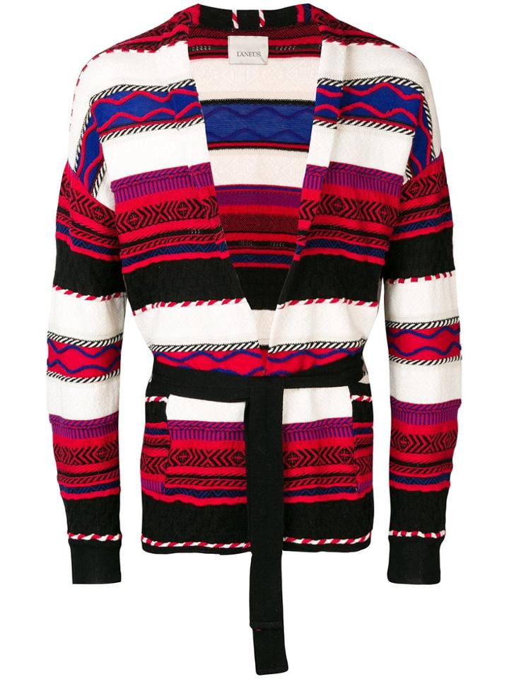 Laneus Embroidered Waist-tied Cardigan - Black