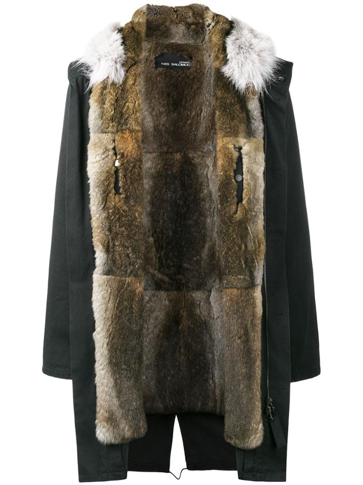Yves Salomon Black Fur Lined Parka - Blue