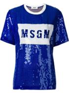 Msgm Beaded Detail T-shirt, Women's, Size: 42, Blue, Polyester/polyamide