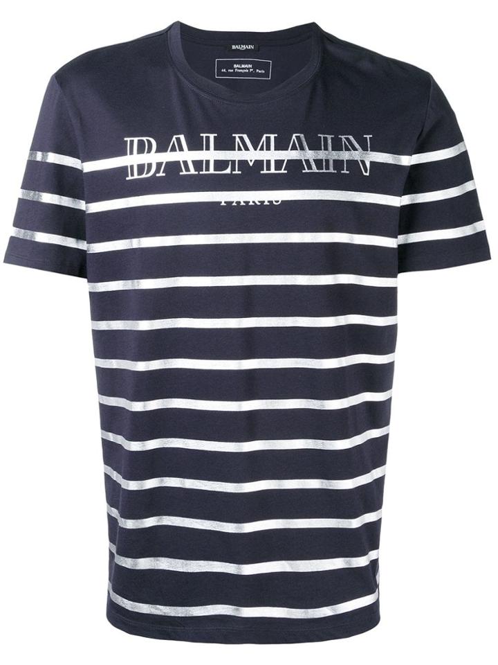 Balmain Striped Logo T-shirt - Blue