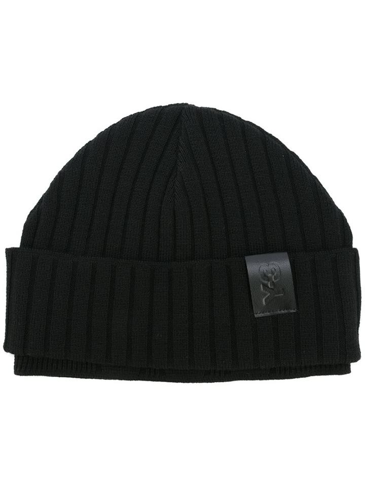 Y-3 Folded Ribbed Beanie, Men's, Black, Wool