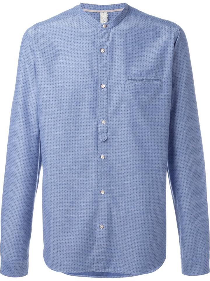 Dnl Band Collar Print Shirt, Men's, Size: 40, Blue, Cotton