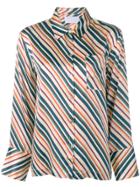 Asceno Diagonal Stripes Silk Pajama Top - White