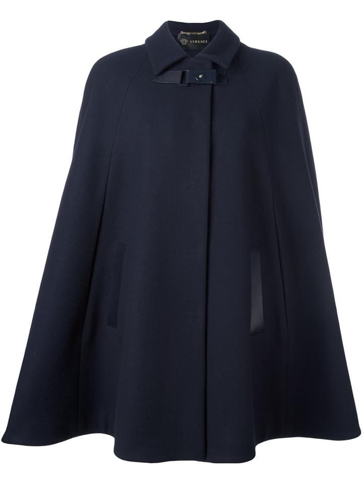 Versace Buckled Cape, Women's, Size: 38, Blue, Calf Leather/cupro/viscose/wool