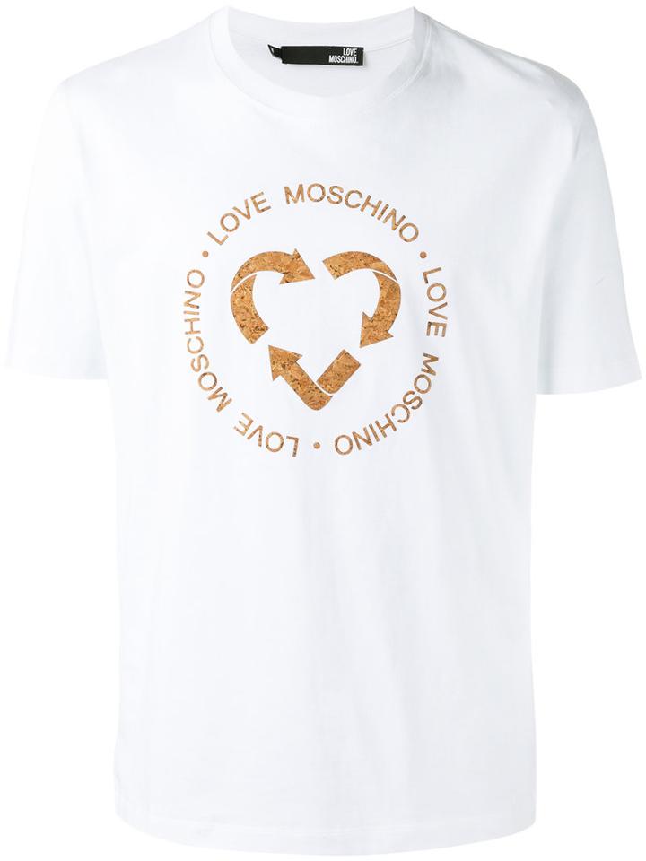 Love Moschino Recycle Logo T-shirt, Men's, Size: Medium, White, Cotton