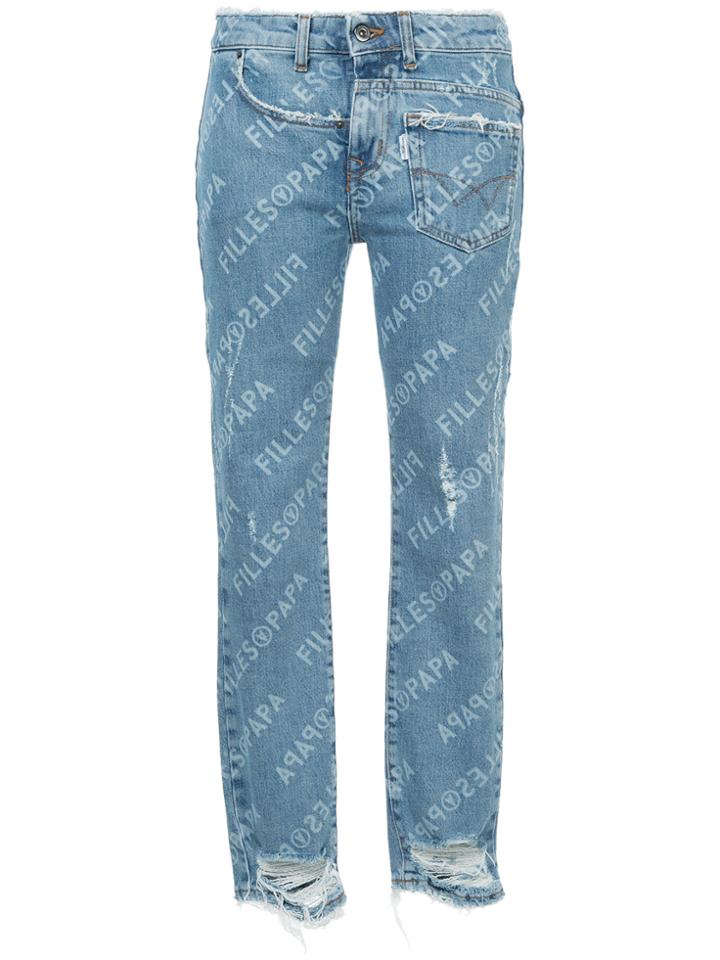 Filles A Papa Distressed Logo Print Skinny Jeans - Unavailable