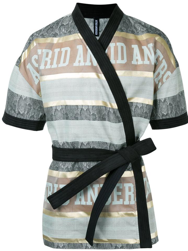 Astrid Andersen - Logo Short Sleeve Kimono Jacket - Men - Silk/polyester - S, Brown, Silk/polyester